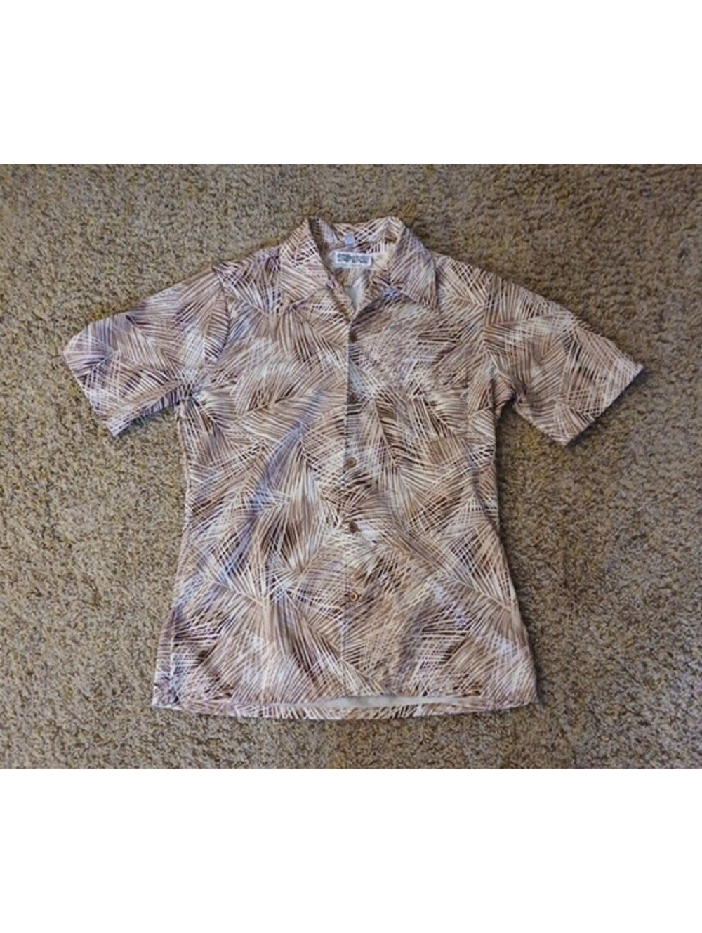 Spire California Mens Brown Beige Short Sleeve Poly Disco Shirt M USA